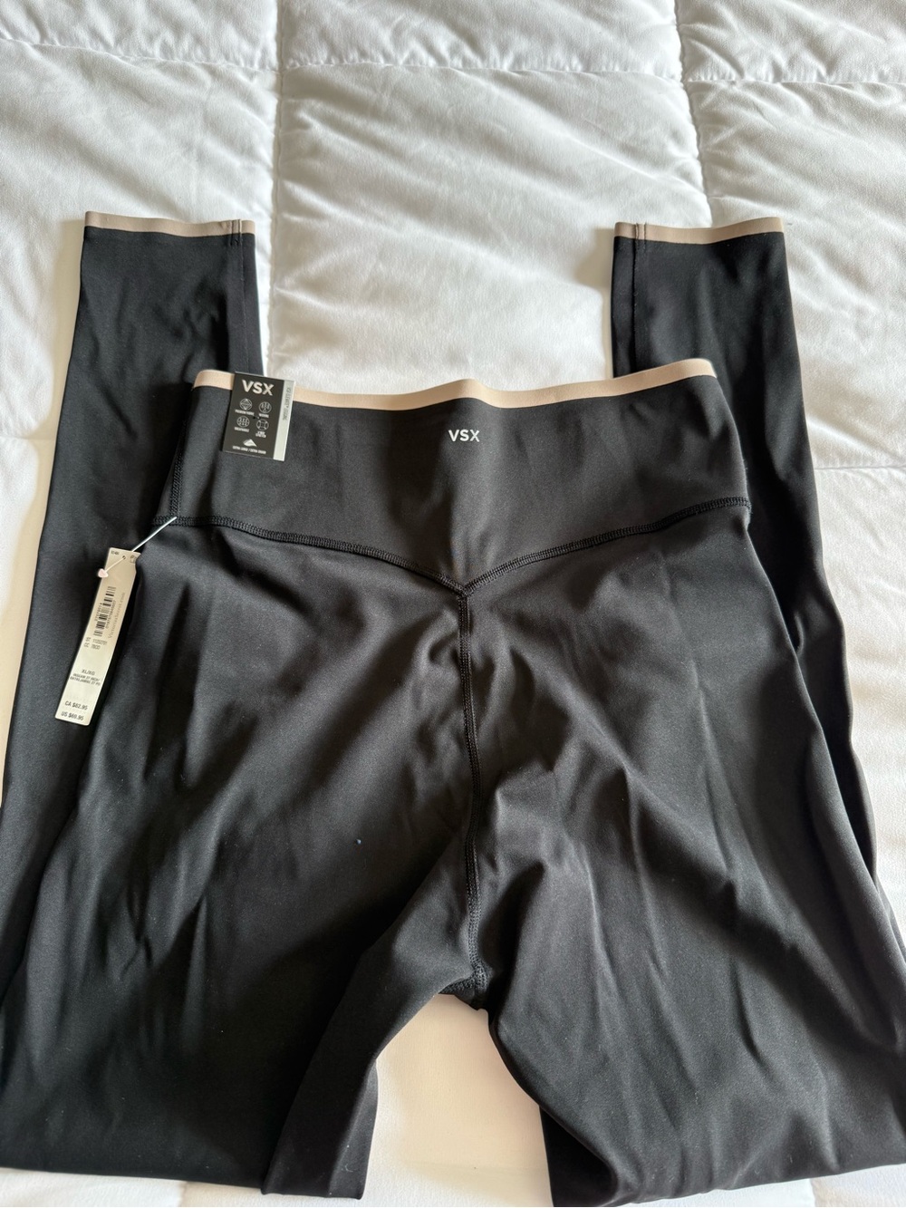 VSX Black Leggings with Beige Trim Athletic Tights - Picture 4 of 4